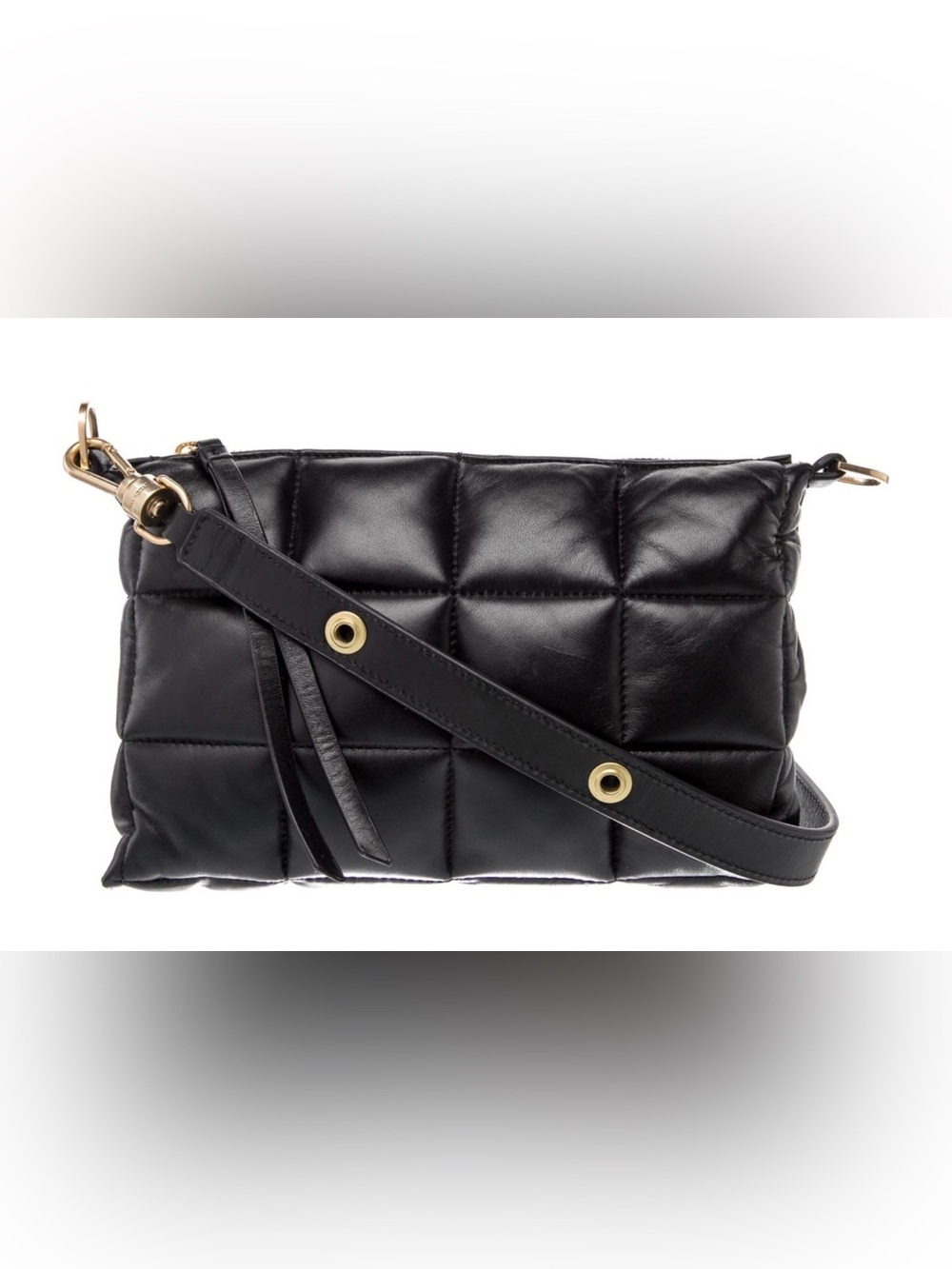 AllSaints Black Quilted Leather Crossbody with Gold Tone Hardware